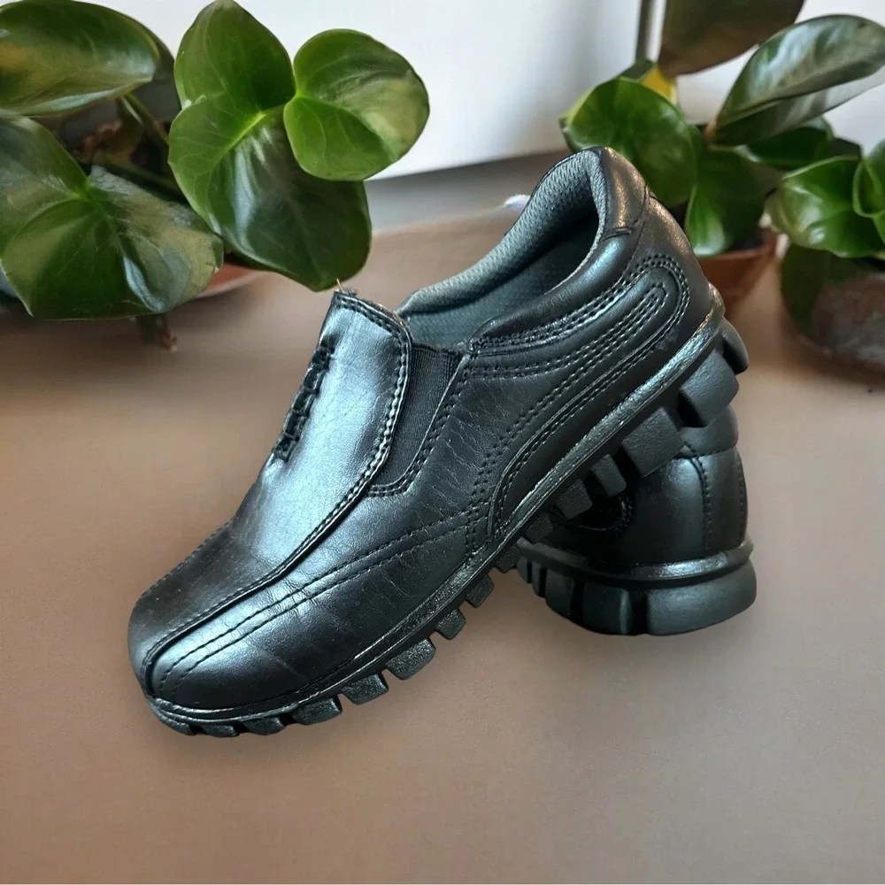Kids Black‎ Leather Slip On Loafer Shoes Stadium Size M